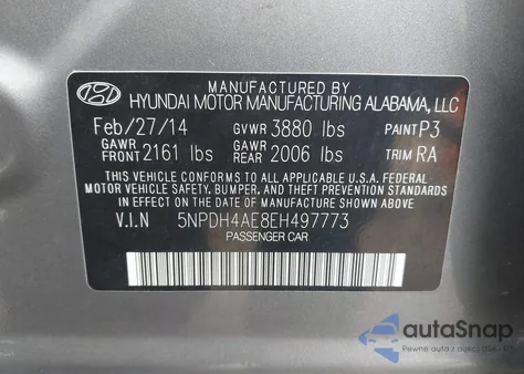 2014 Hyundai Elantra Se from USA, damaged, VIN 5NPDH4AE8EH497773